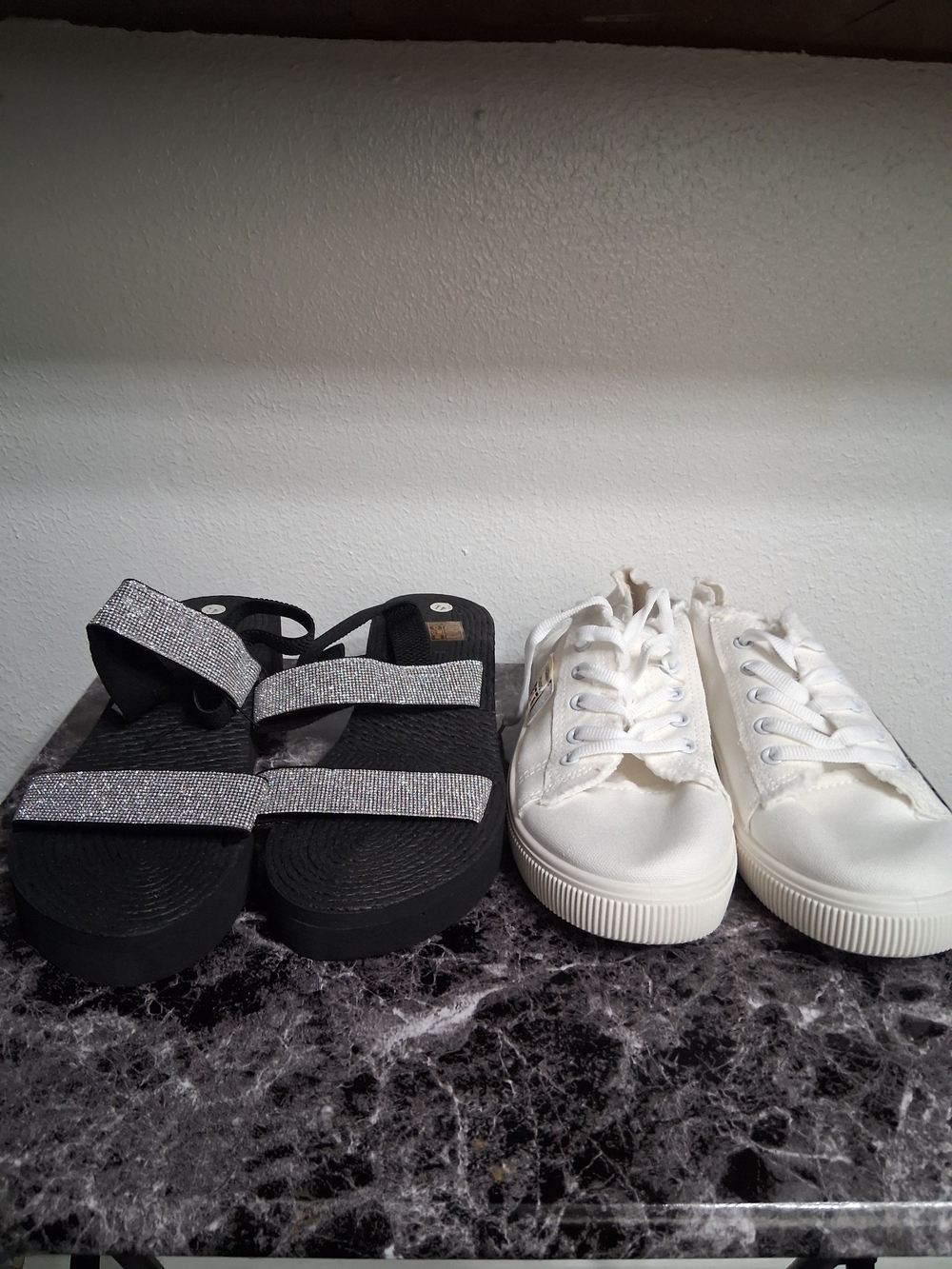 Brand New Womens Black Sandals / White Canvas Shoes Size EU 41 Or US 10.5
